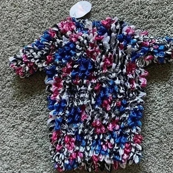 Vintage women's stretch OS Abstract Popcorn bubble Shirt Top Print Funky Unique - Picture 1 of 13